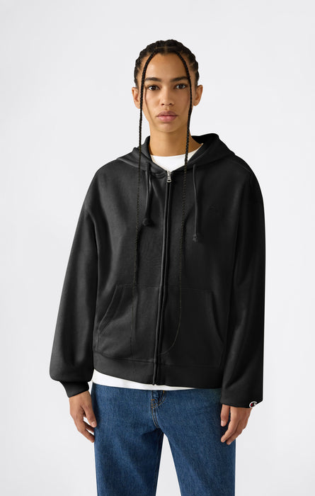 Women’s Lightweight Full Zip Hooded Sweatshirt with Tonal Embroidered “C” Logo Icons