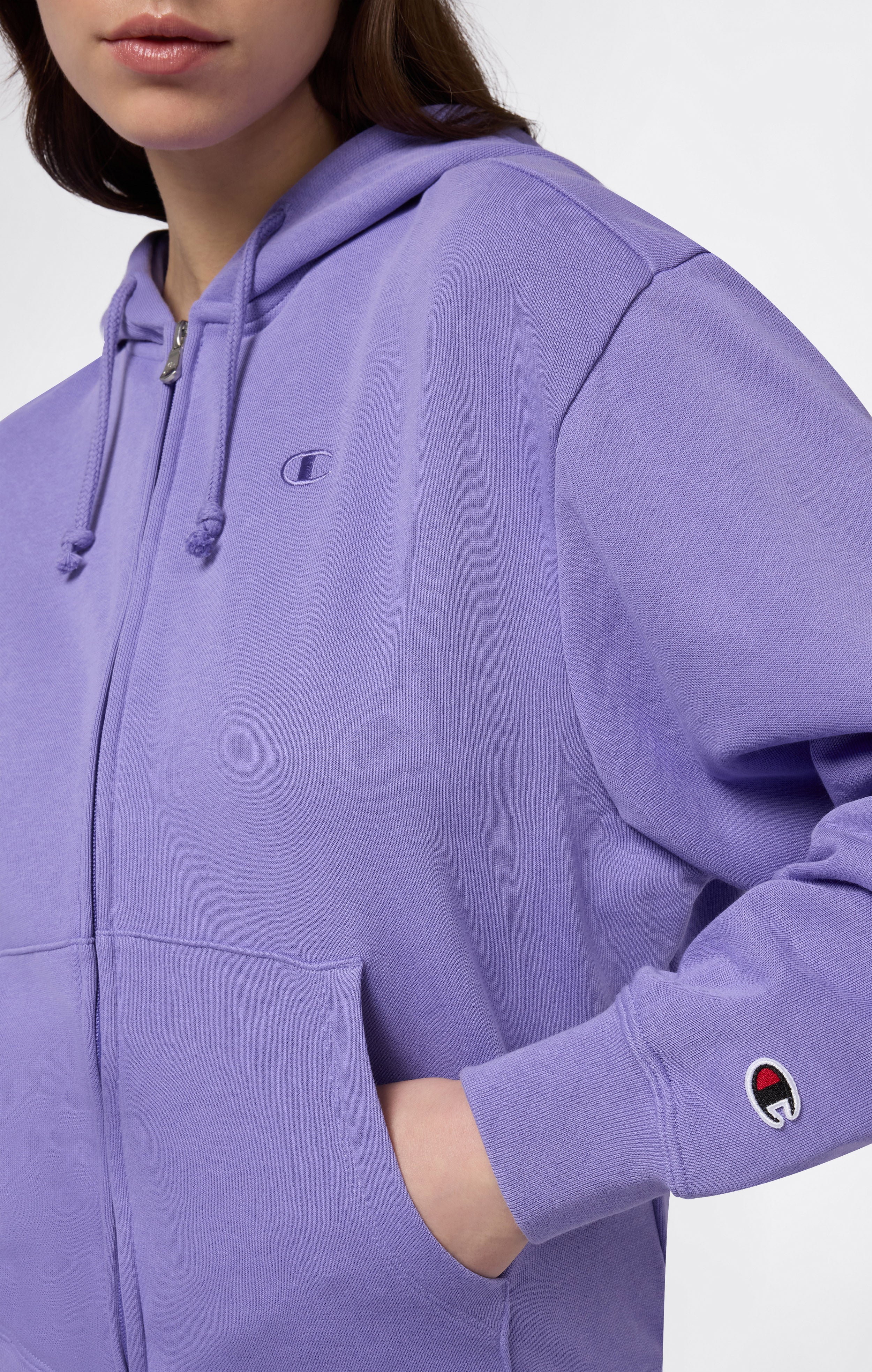 Leichter Damen Hoodie mit durchgehendem Reißverschluss und ton-in-ton gesticktem „C“-Logo Icons