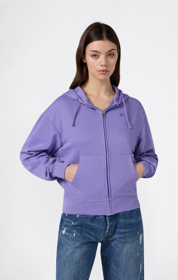 Sweat Léger à Capuche avec Zip Intégral et Logo “C” Ton sur Ton Brodé pour Femme Icons