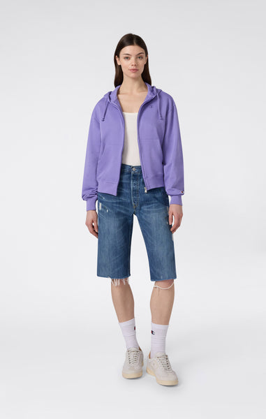 Felpa Leggera con Cappuccio e Zip Intera con Logo “C” Tonal Ricamato da Donna Icons