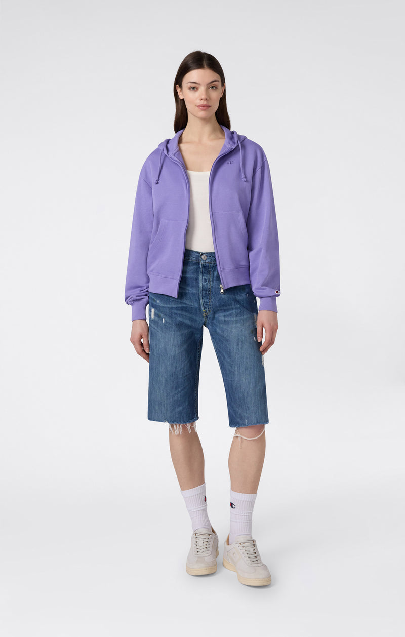 Sweat Léger à Capuche avec Zip Intégral et Logo “C” Ton sur Ton Brodé pour Femme Icons