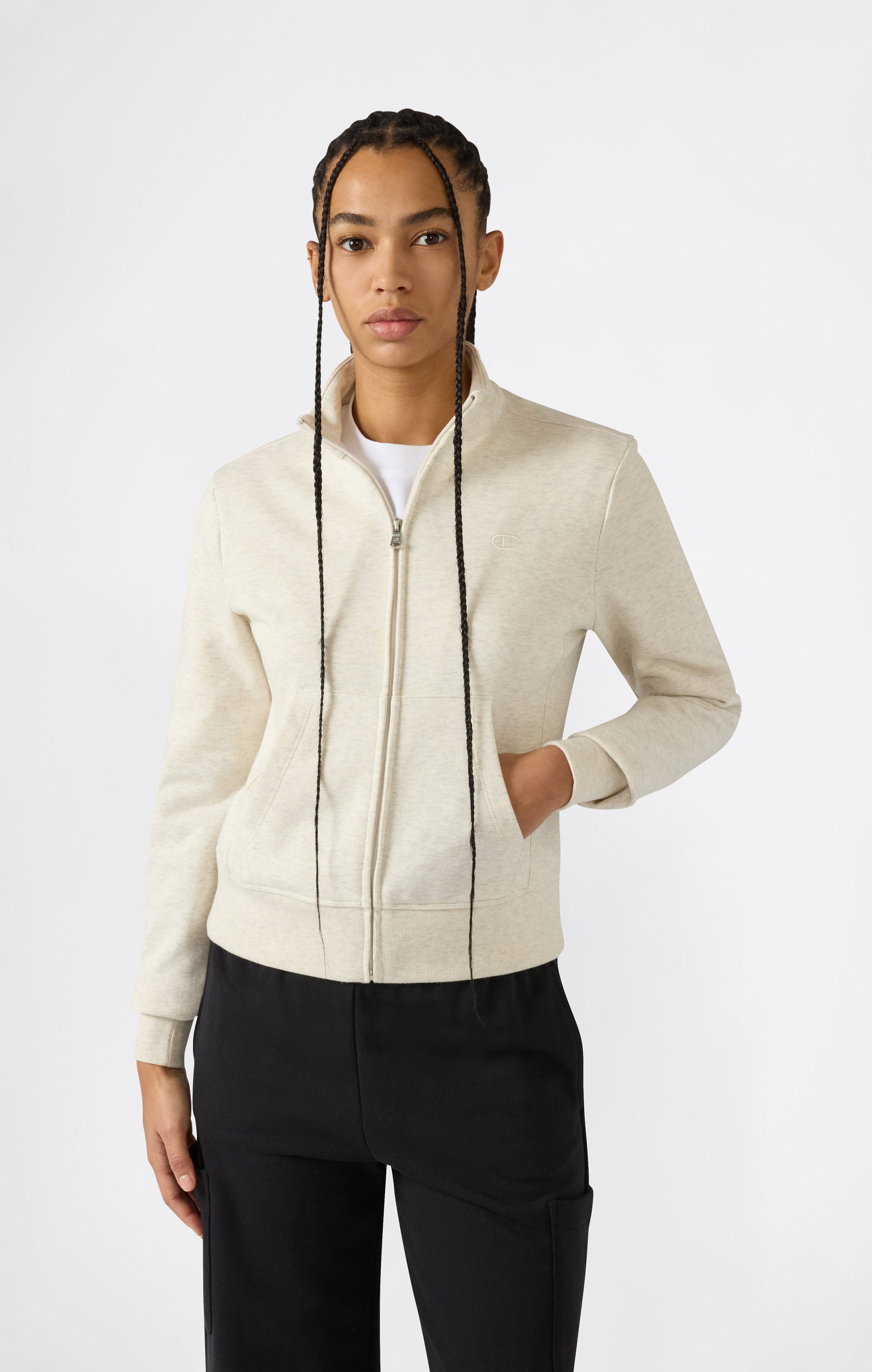 Leichter Damen Sweatshirt mit durchgehendem Reißverschluss und ton-in-ton gesticktem „C“-Logo Icons
