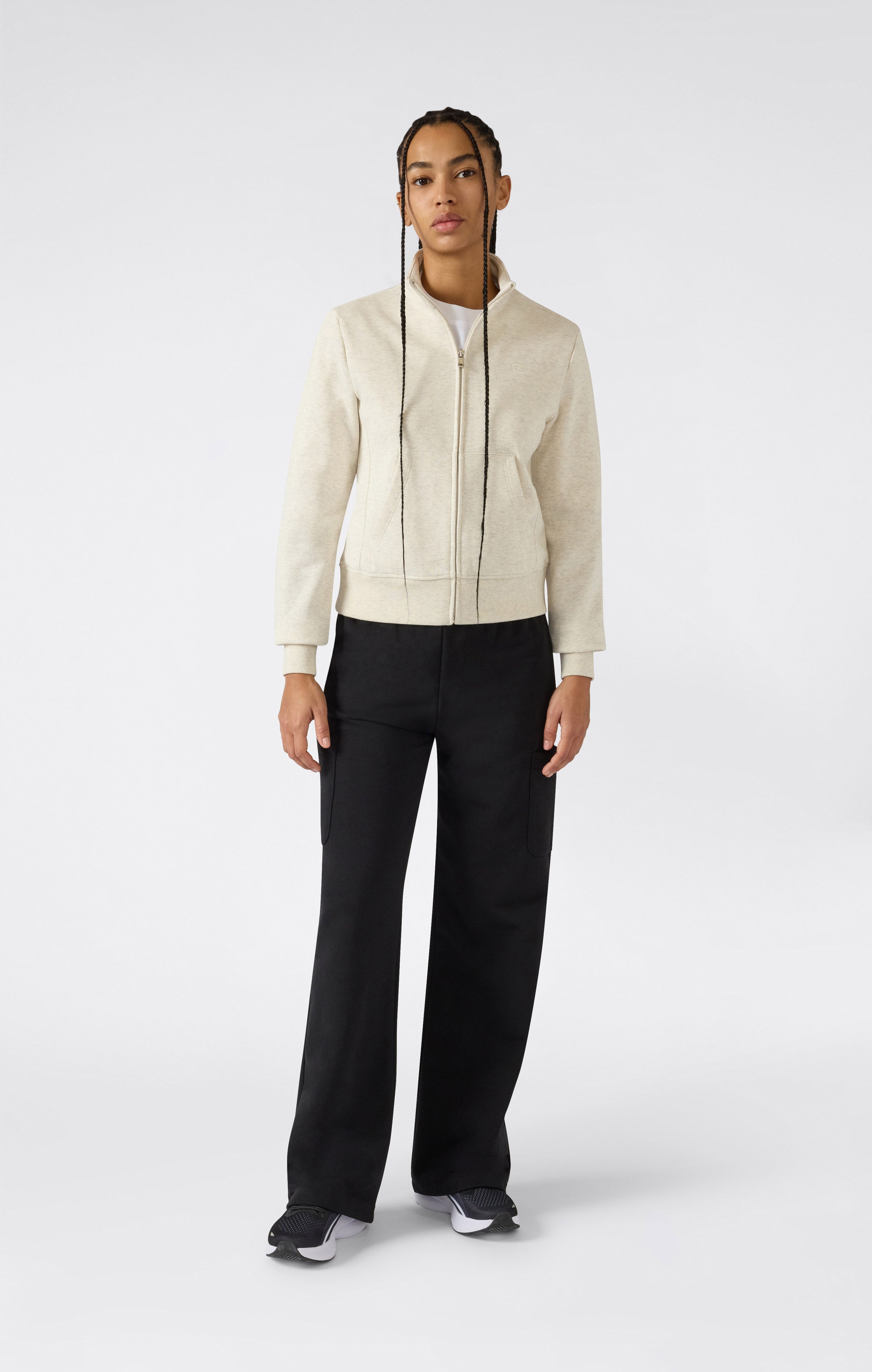 Leichter Damen Sweatshirt mit durchgehendem Reißverschluss und ton-in-ton gesticktem „C“-Logo Icons