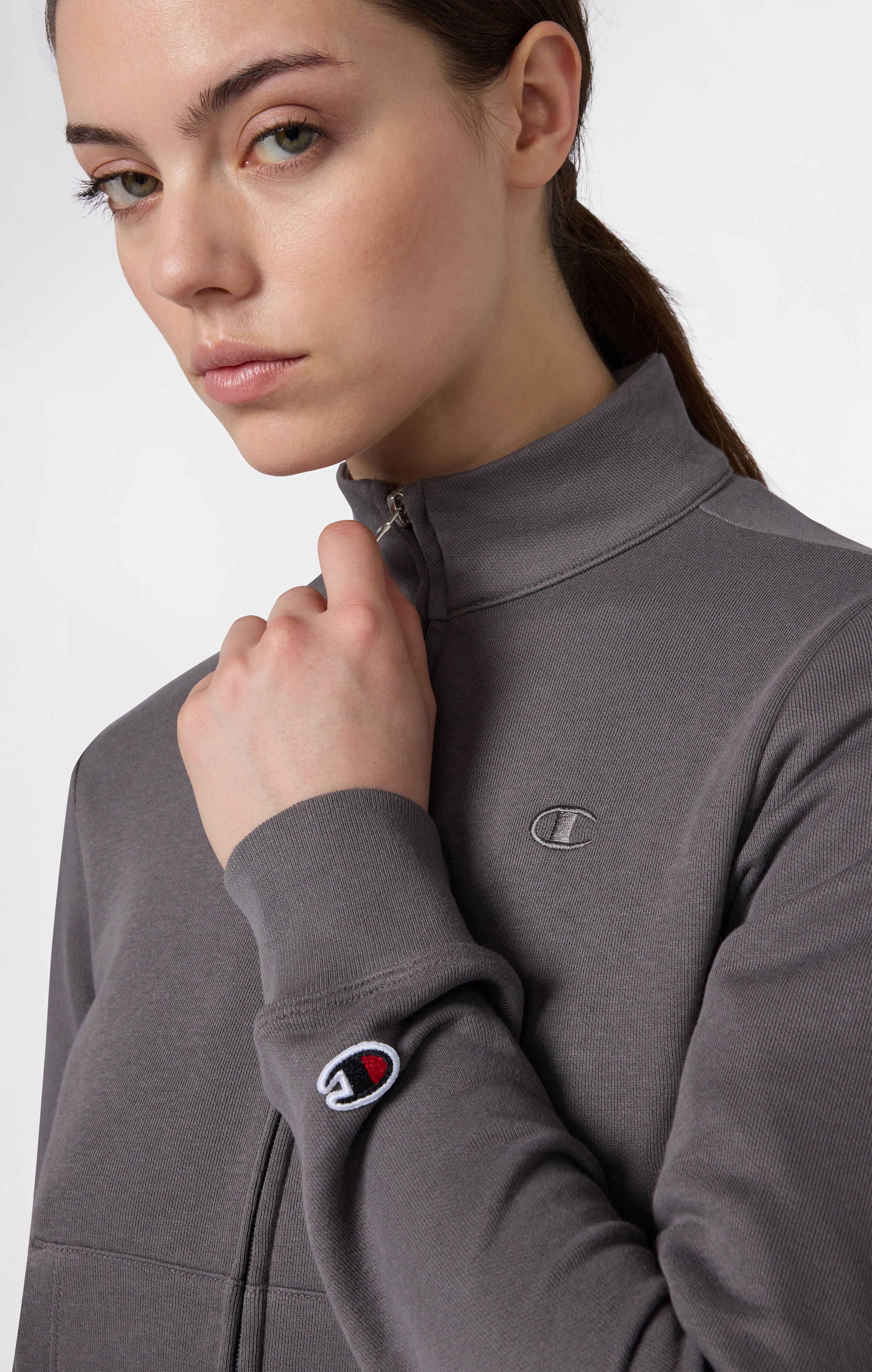 Women’s Lightweight Full Zip Sweatshirt with Tonal Embroidered “C” Logo Icons