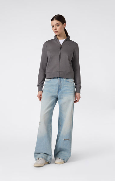 Women’s Lightweight Full Zip Sweatshirt with Tonal Embroidered “C” Logo Icons