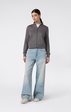 Women’s Lightweight Full Zip Sweatshirt with Tonal Embroidered “C” Logo Icons