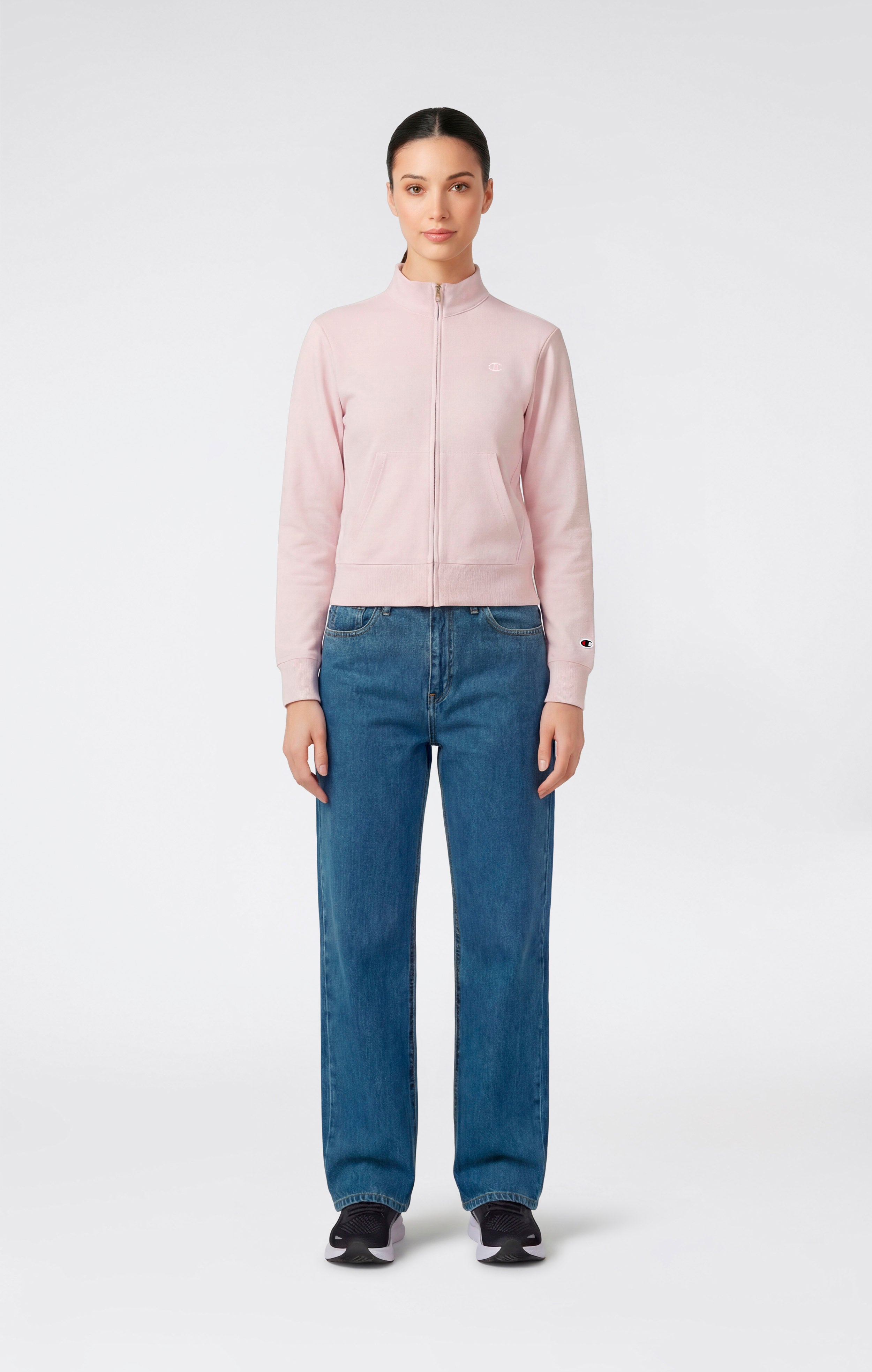 Leichter Damen Sweatshirt mit durchgehendem Reißverschluss und ton-in-ton gesticktem „C“-Logo Icons