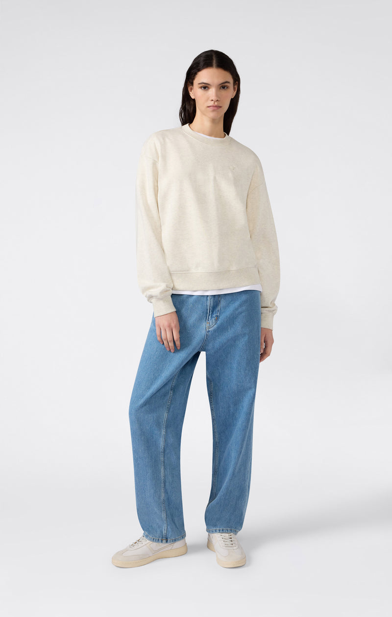 Women’s Lightweight Crewneck Sweatshirt with Tonal Embroidered “C” Logo Icons