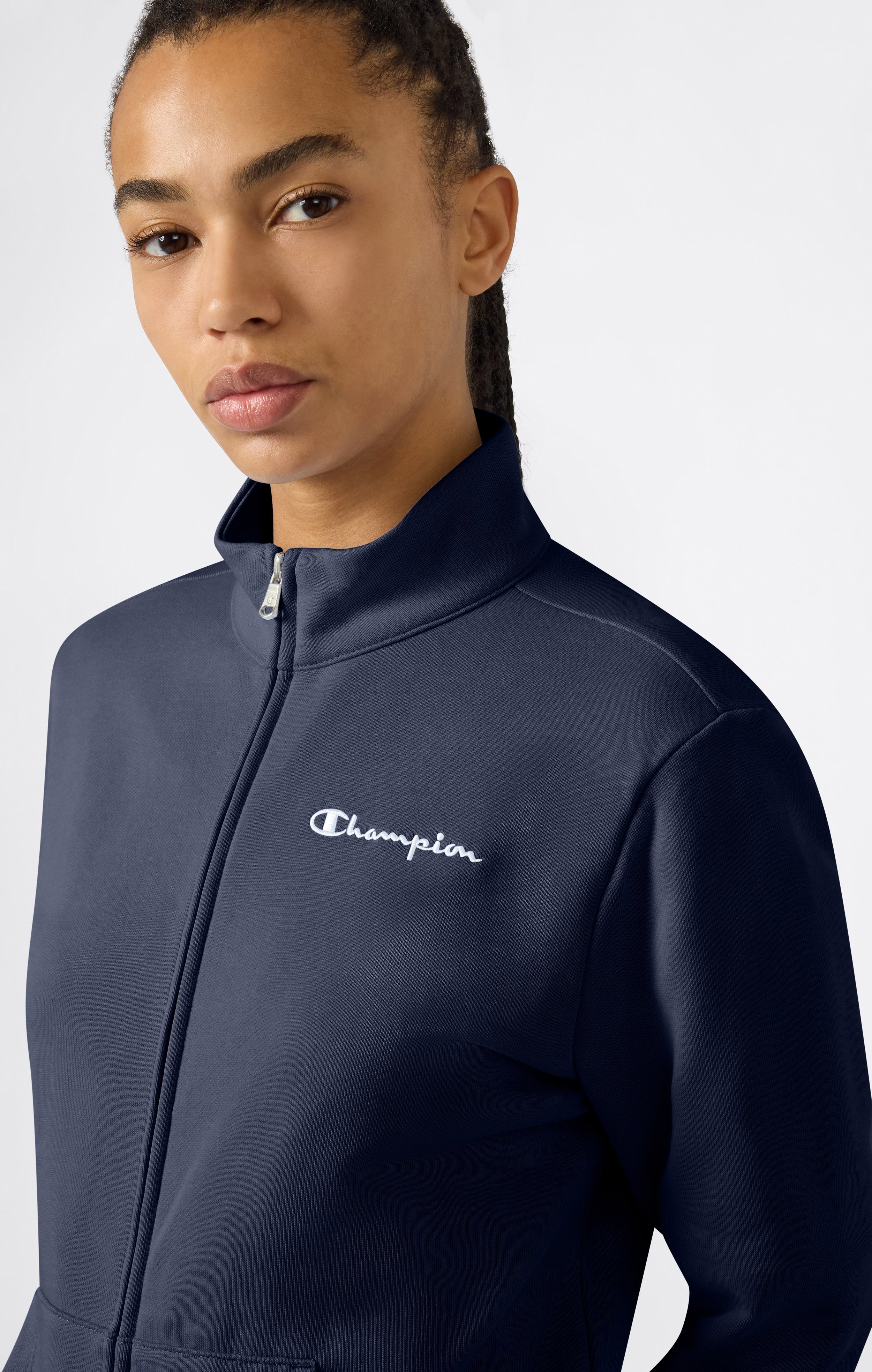 Leichte Damen Sweatjacke mit durchgehendem Reißverschluss und Kontrastlogo Icons
