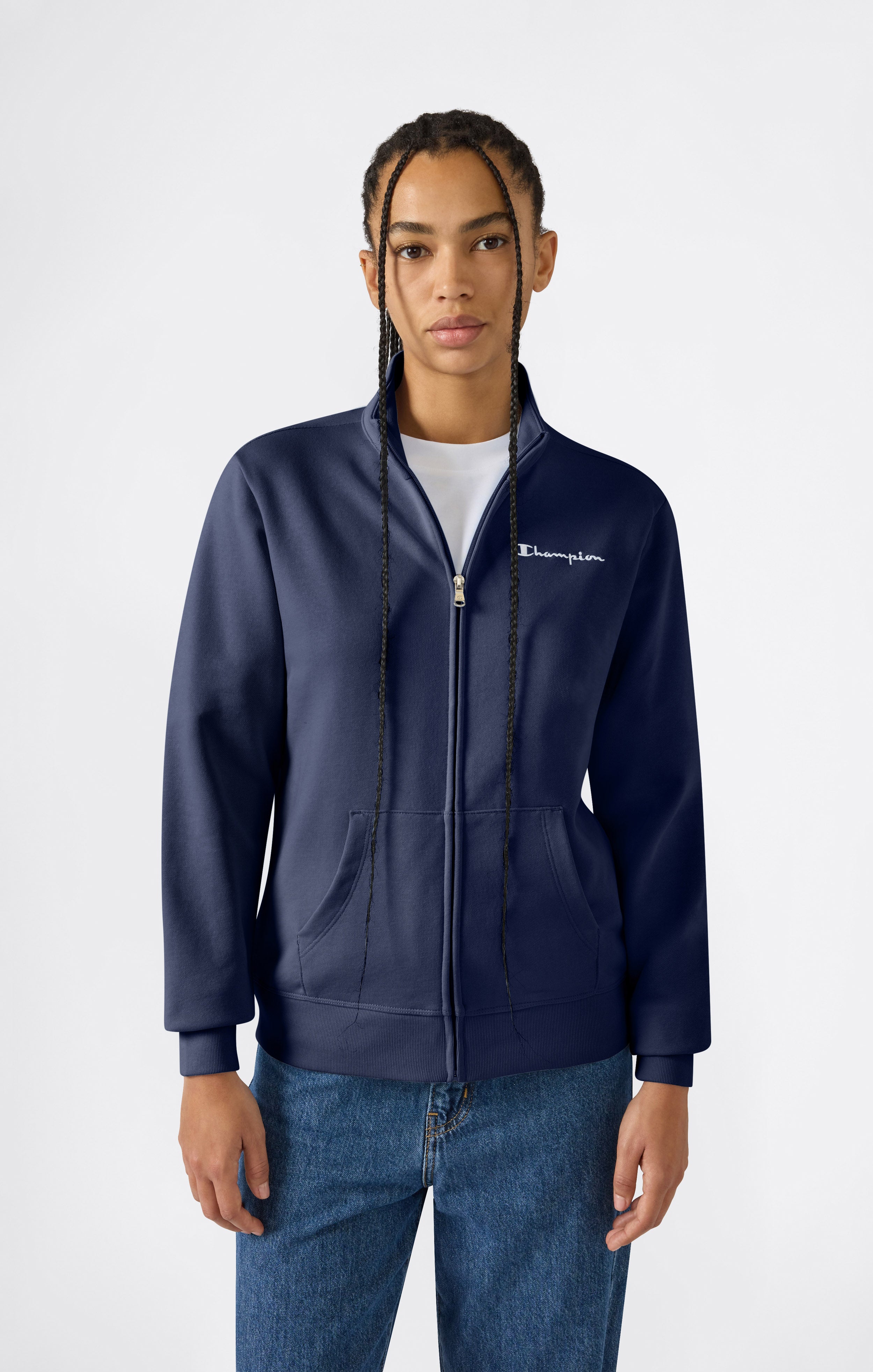 Leichte Damen Sweatjacke mit durchgehendem Reißverschluss und Kontrastlogo Icons