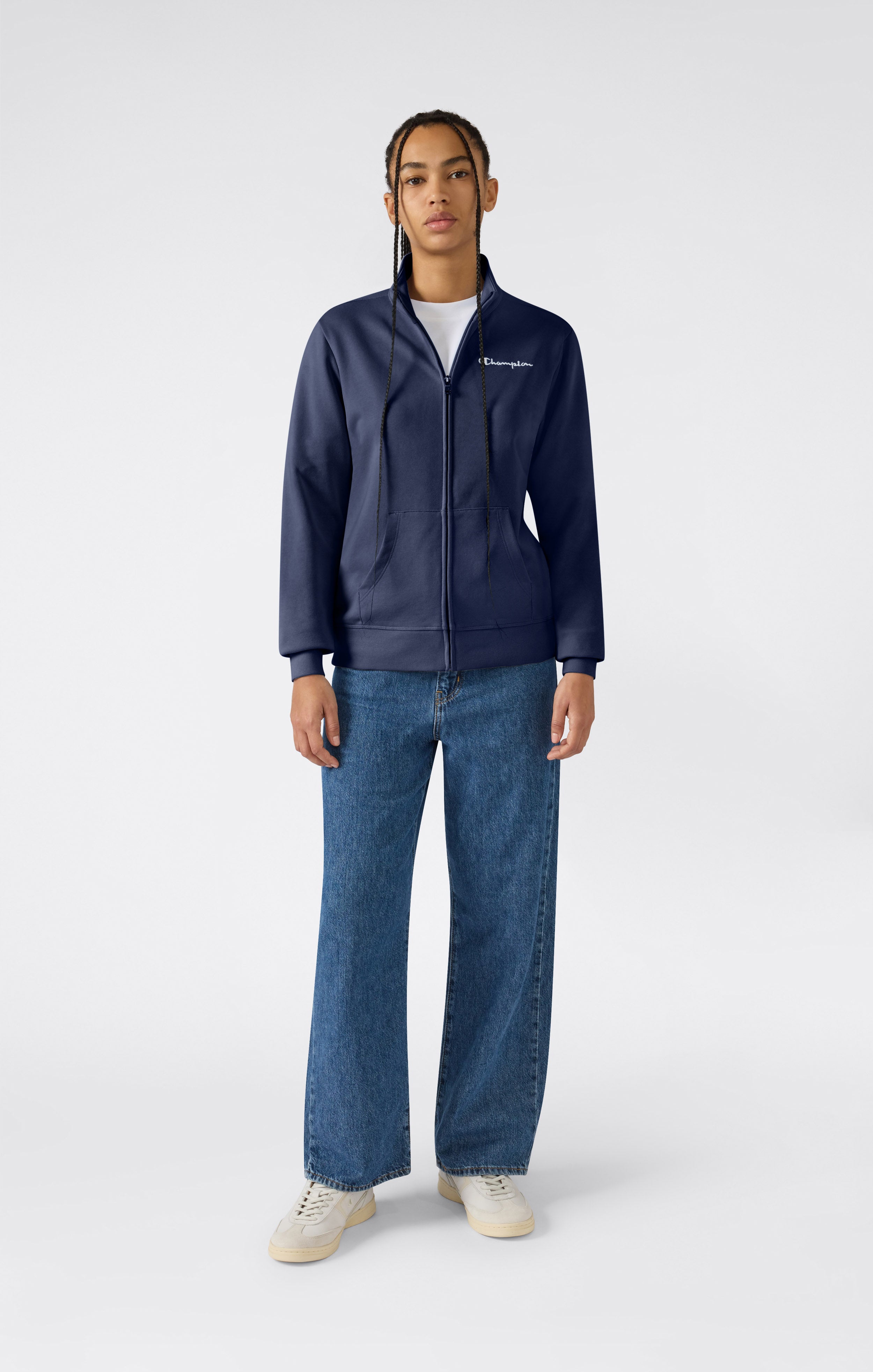 Leichte Damen Sweatjacke mit durchgehendem Reißverschluss und Kontrastlogo Icons