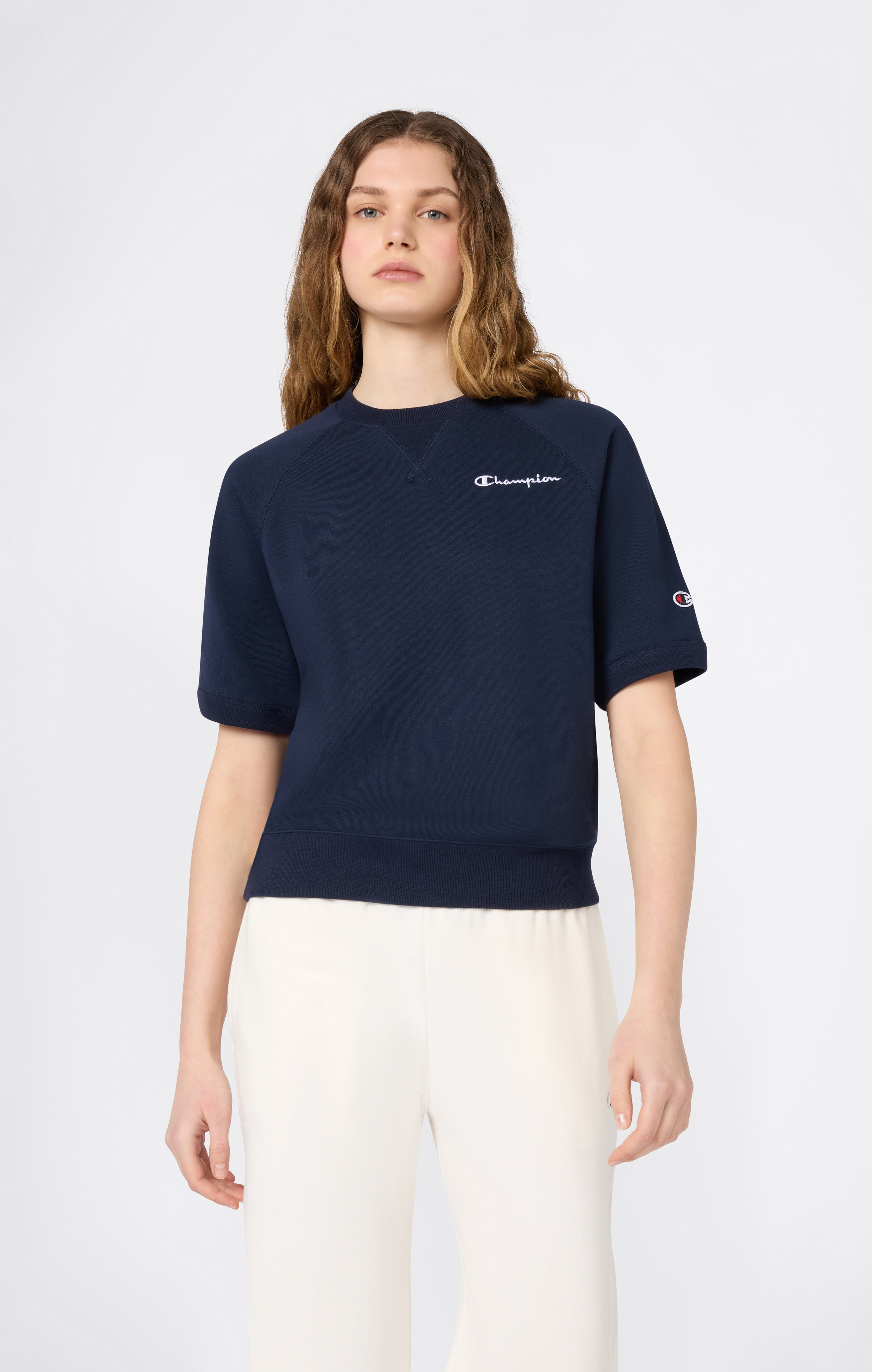 Felpa Leggera Girocollo a Maniche Corte da Donna Icons