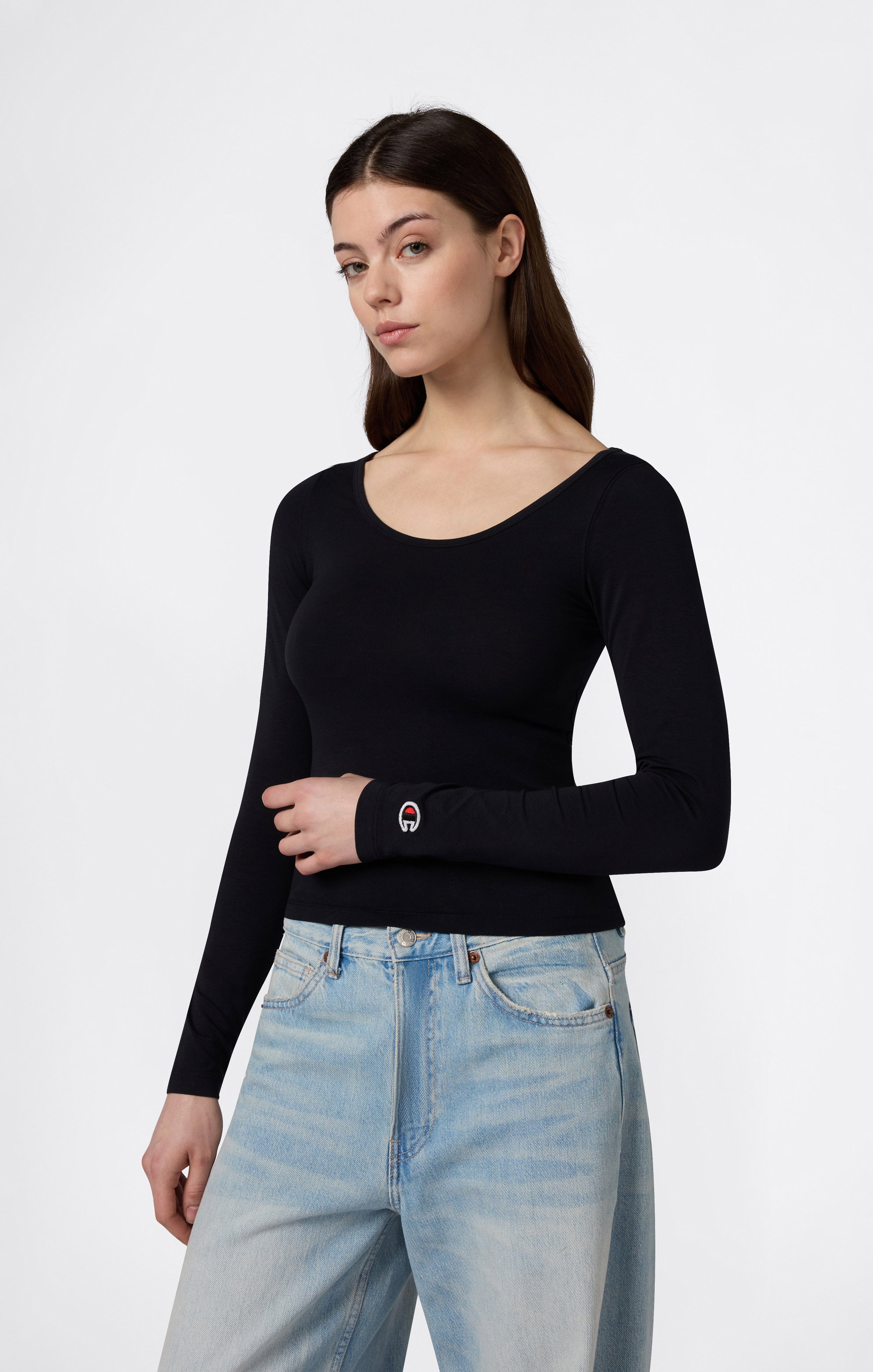 T-shirt a Maniche Lunghe con Scollo Ampio da Donna