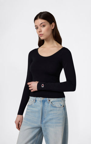 T-shirt a Maniche Lunghe con Scollo Ampio da Donna