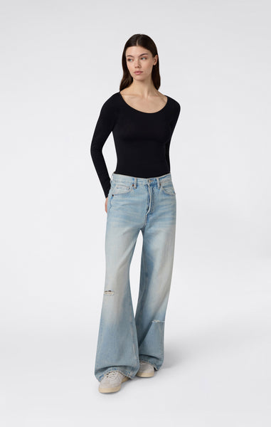 T-shirt a Maniche Lunghe con Scollo Ampio da Donna