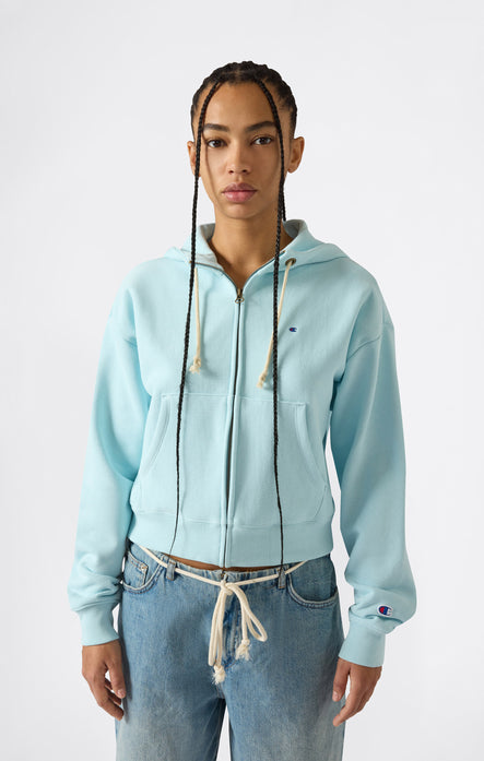 Felpa con Cappuccio Leggera con Zip Intera Reverse Weave da Donna