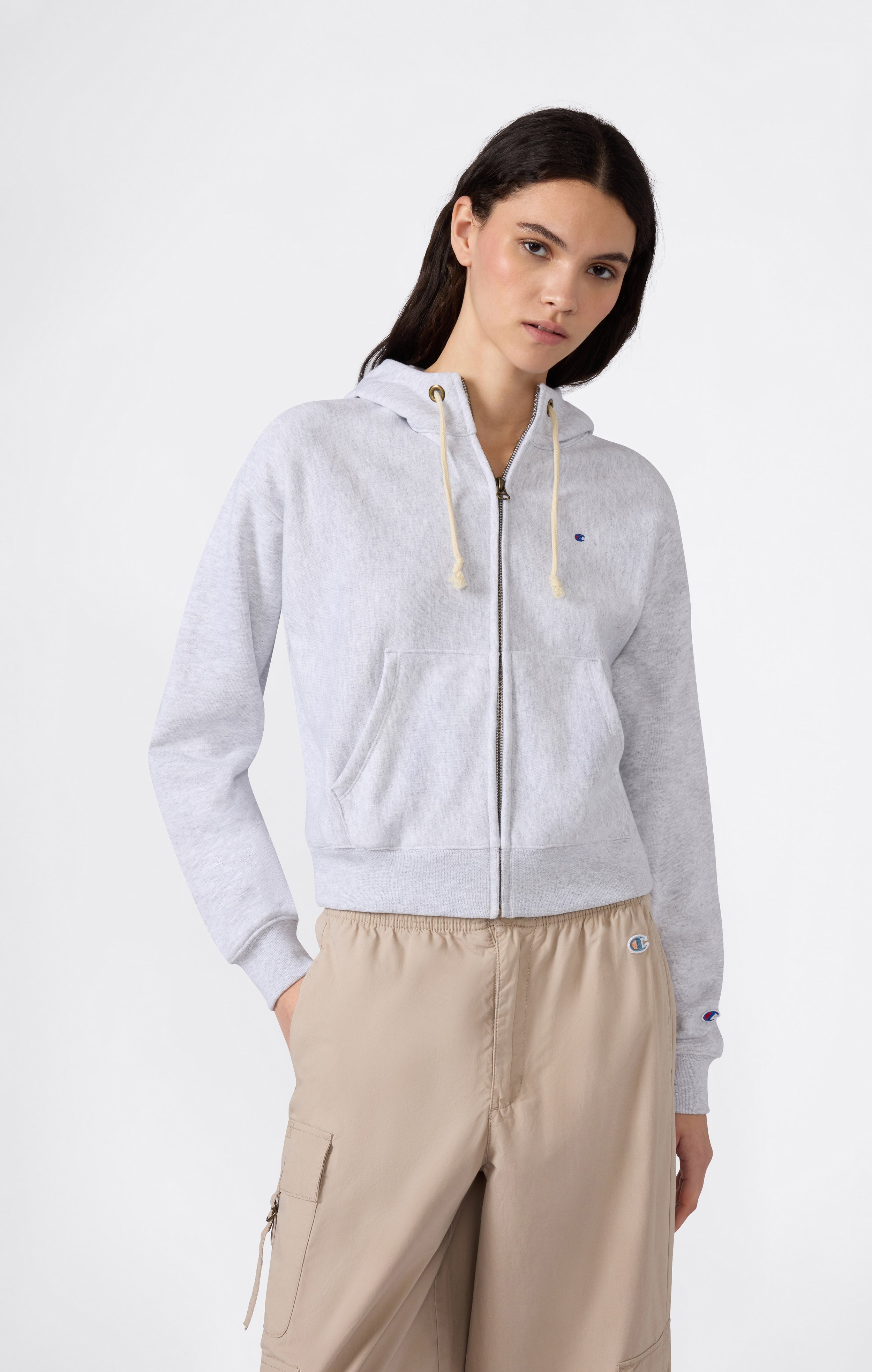 Felpa con Cappuccio Leggera con Zip Intera Reverse Weave da Donna