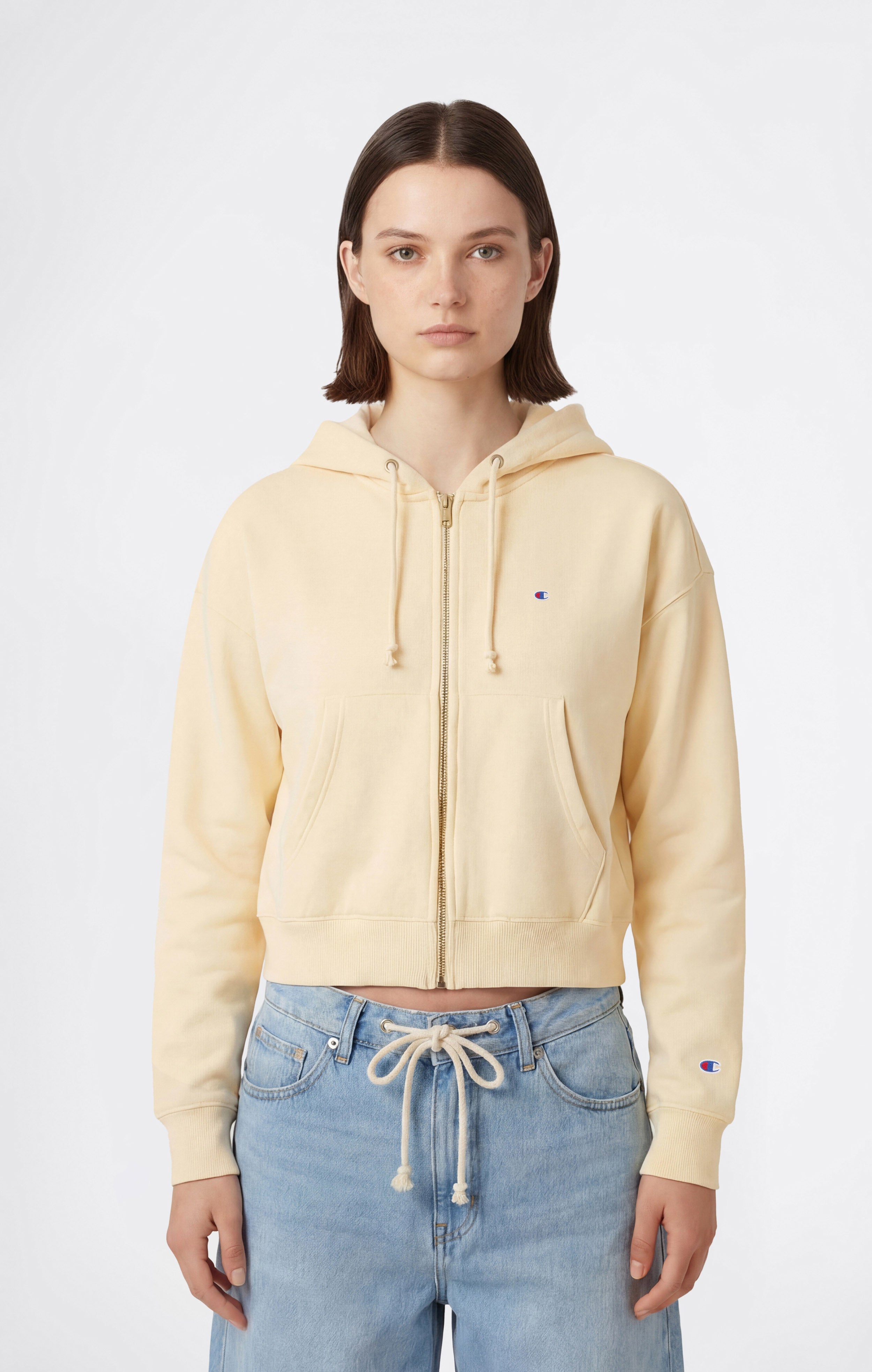 Damen Leichter Reverse Weave Hoodie mit Durchgehendem Reißverschluss