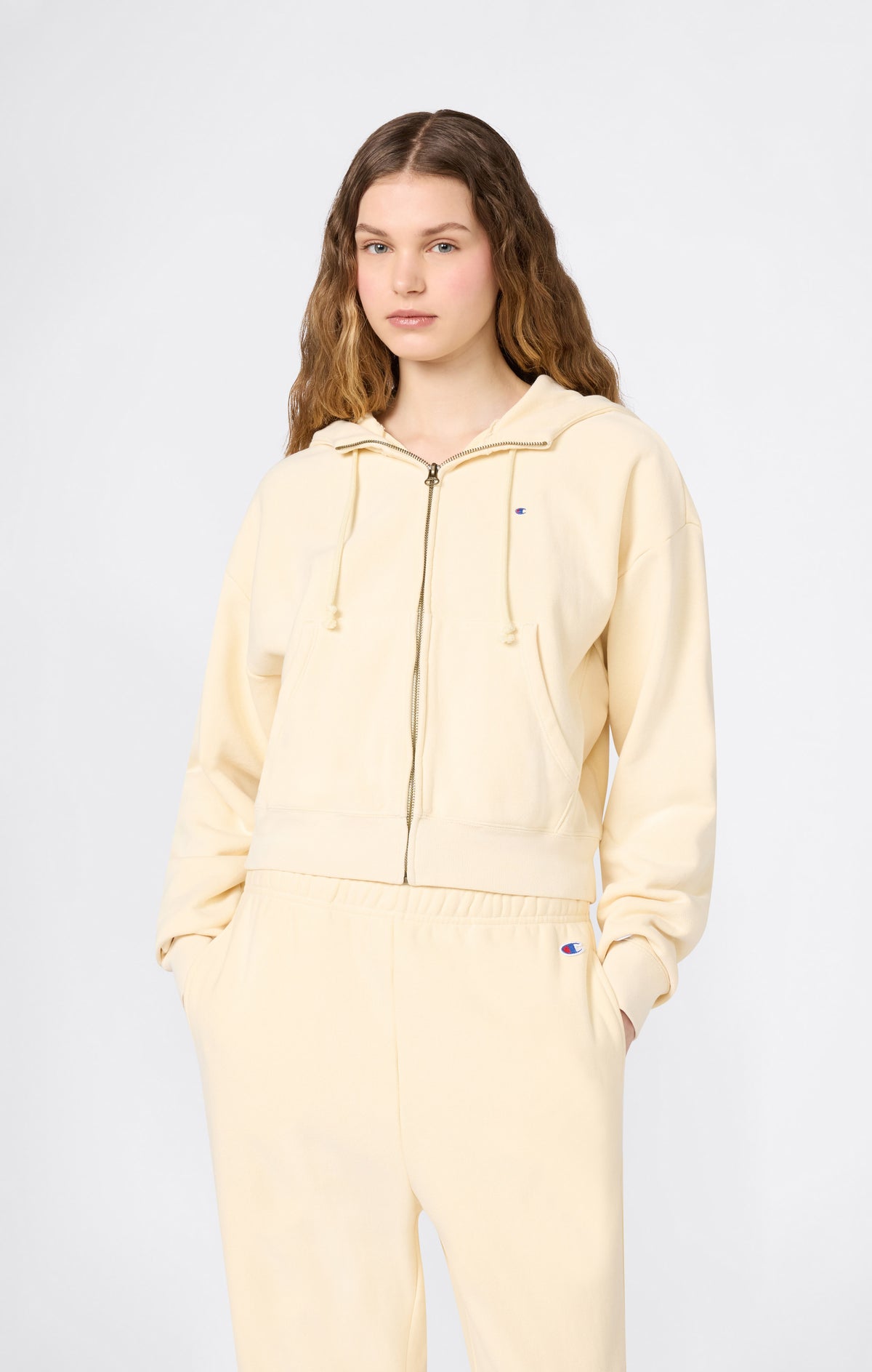 Felpa con Cappuccio Leggera con Zip Intera Reverse Weave da Donna