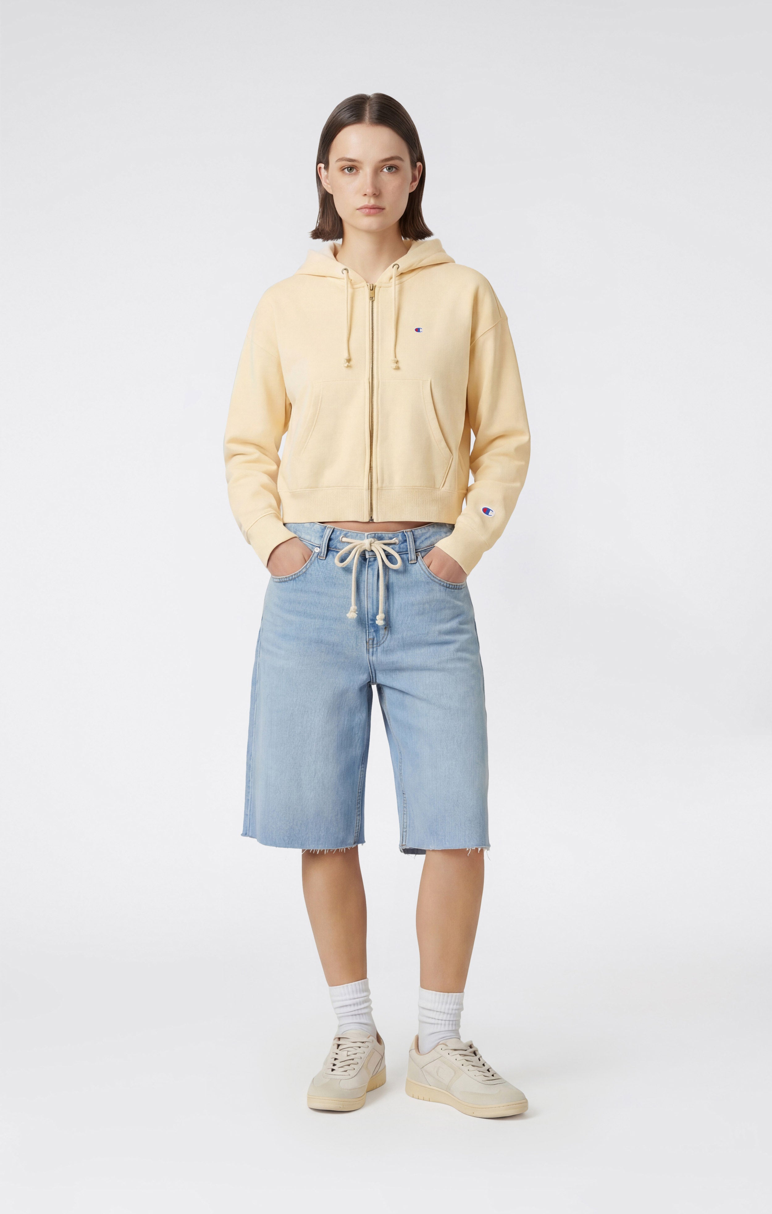 Damen Leichter Reverse Weave Hoodie mit Durchgehendem Reißverschluss