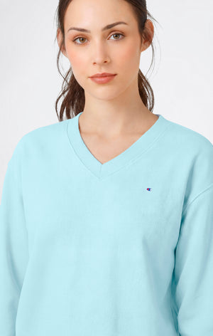 Damen Leichtes Reverse Weave Sweatshirt mit V-Ausschnitt