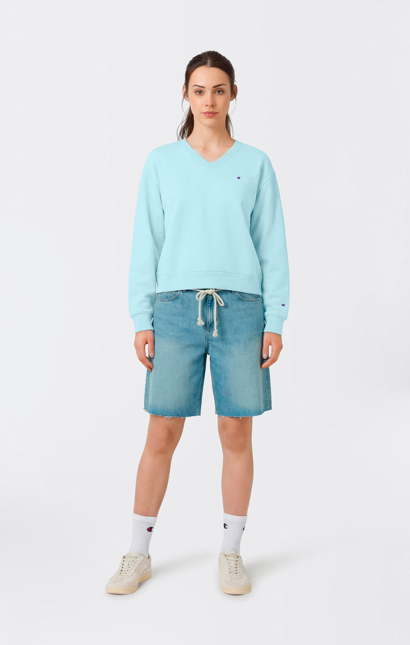 Damen Leichtes Reverse Weave Sweatshirt mit V-Ausschnitt