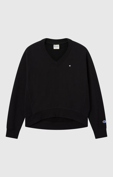 Damen Leichtes Reverse Weave Sweatshirt mit V-Ausschnitt