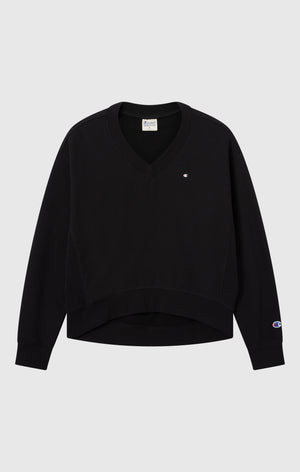 Felpa Leggera con Scollo a V Reverse Weave da Donna