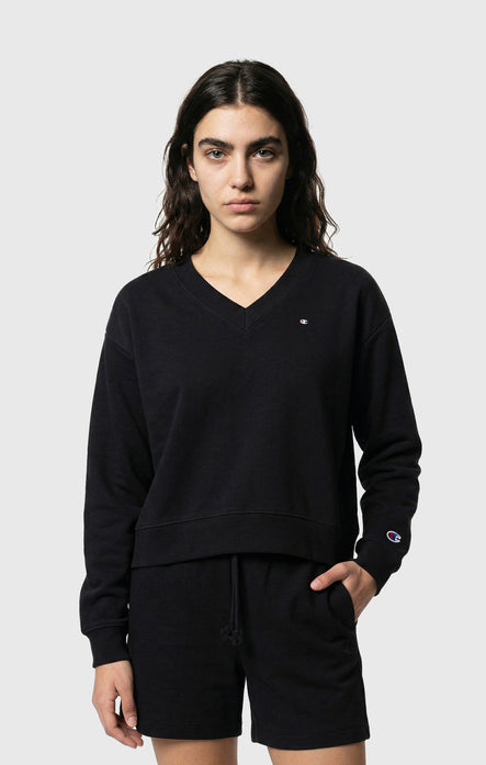 Damen Leichtes Reverse Weave Sweatshirt mit V-Ausschnitt