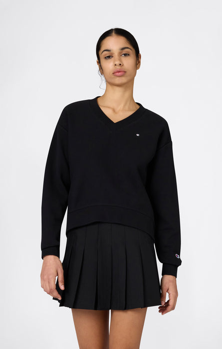 Damen Leichtes Reverse Weave Sweatshirt mit V-Ausschnitt