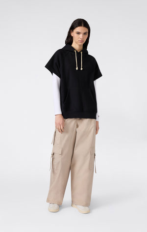 Felpa Leggera Smanicata con Cappuccio Reverse Weave da Donna