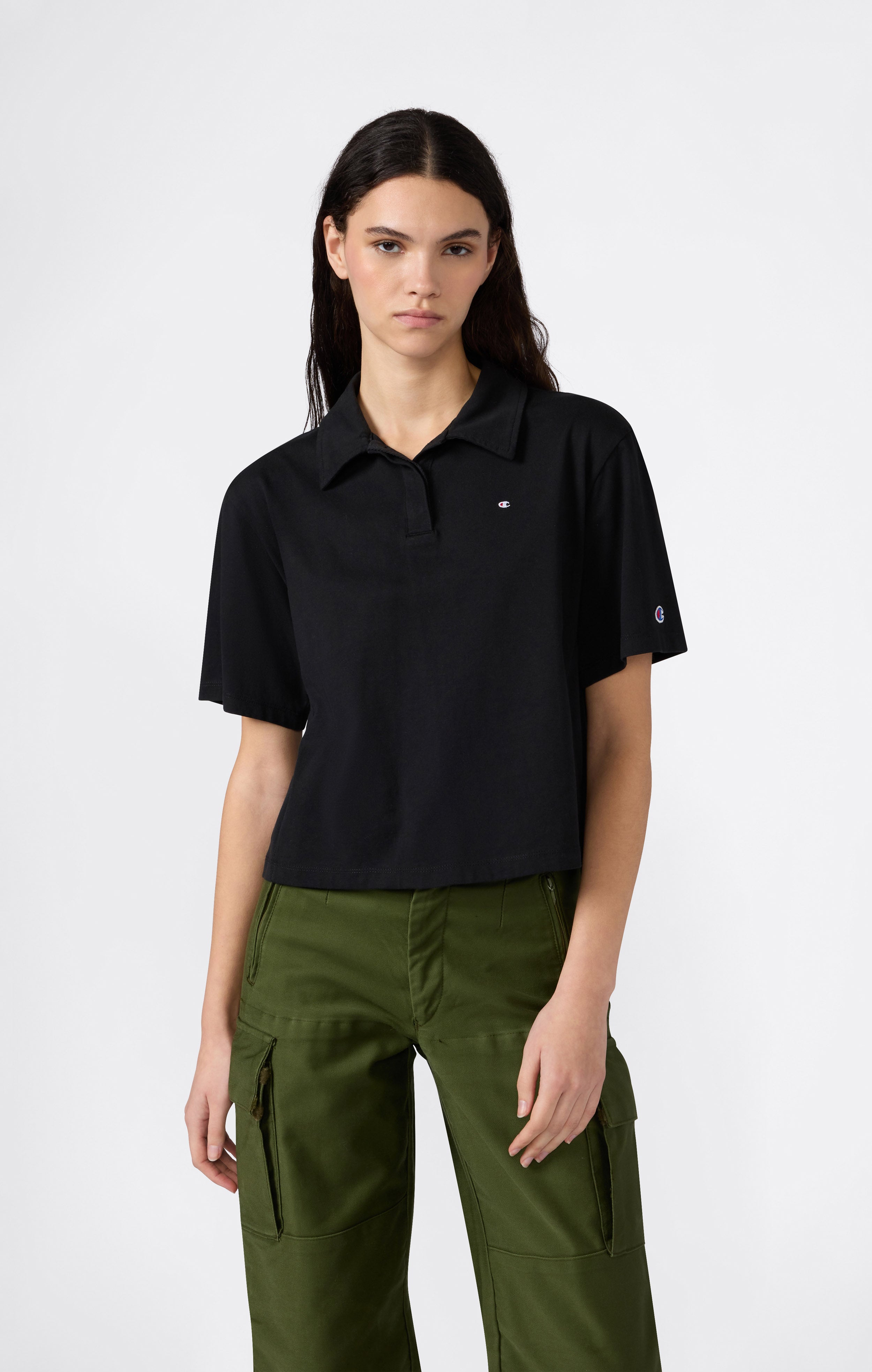 Women’s Cropped Cotton Jersey Polo Shirt