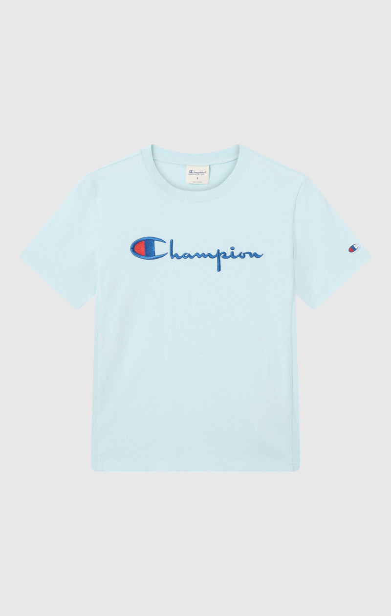 T-Shirt Girocollo con Logo Ricamato Reverse Weave da Donna