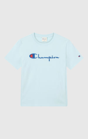 T-Shirt Girocollo con Logo Ricamato Reverse Weave da Donna