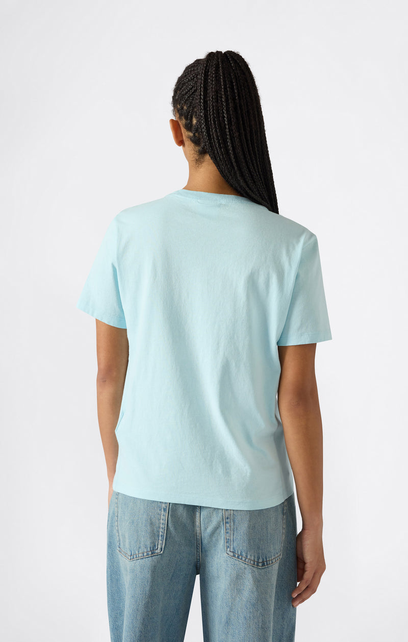 T-Shirt Girocollo con Logo Ricamato Reverse Weave da Donna