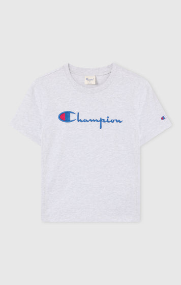 T-Shirt Girocollo con Logo Ricamato Reverse Weave da Donna