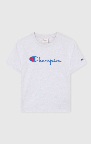 Women’s Reverse Weave Crewneck T-Shirt with Embroidered Logo