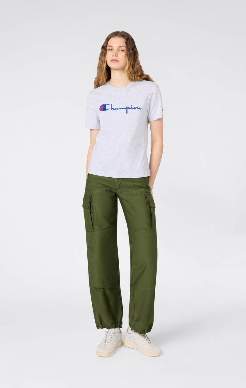 Women’s Reverse Weave Crewneck T-Shirt with Embroidered Logo