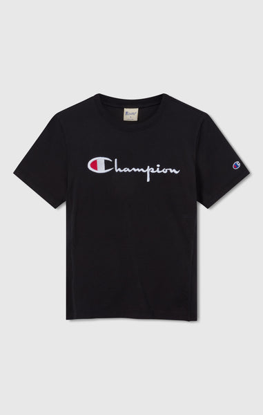 Women’s Reverse Weave Crewneck T-Shirt with Embroidered Logo