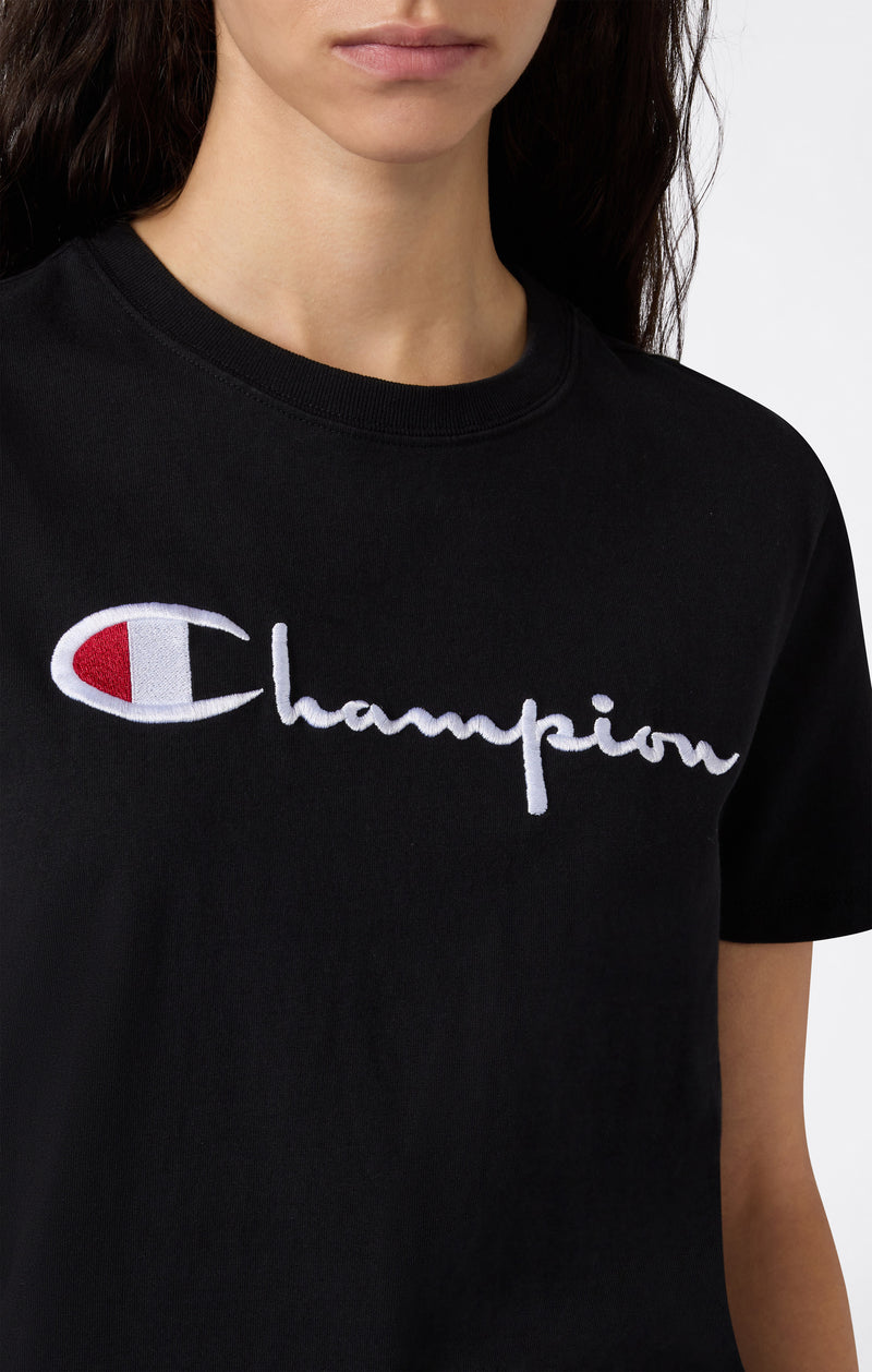 T-shirt à Col Rond Reverse Weave avec Logo Brodé pour Femme