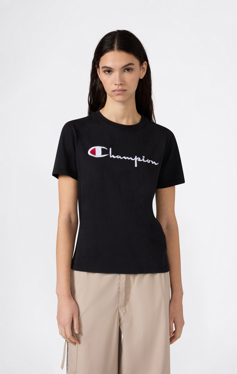 T-shirt à Col Rond Reverse Weave avec Logo Brodé pour Femme