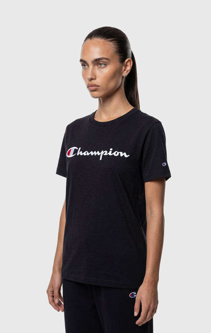 Women’s Reverse Weave Crewneck T-Shirt with Embroidered Logo