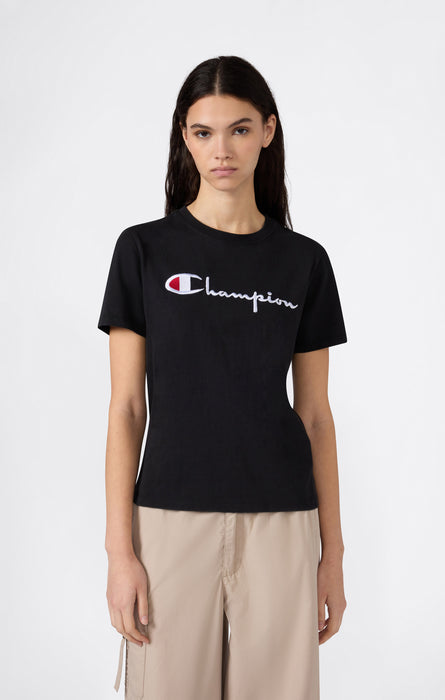 Women’s Reverse Weave Crewneck T-Shirt with Embroidered Logo