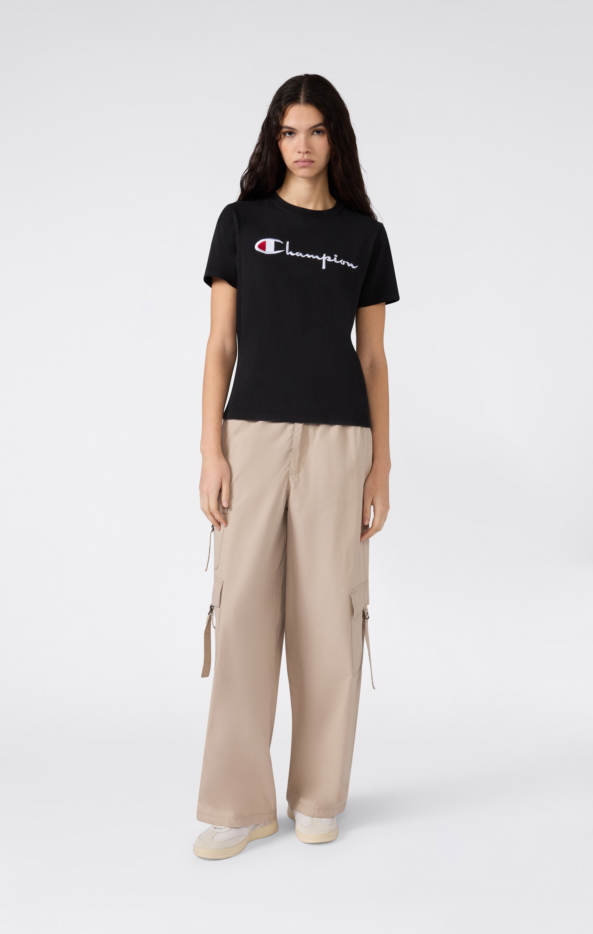 T-shirt à Col Rond Reverse Weave avec Logo Brodé pour Femme