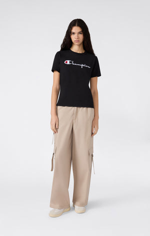 T-shirt à Col Rond Reverse Weave avec Logo Brodé pour Femme