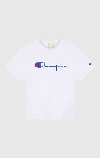 Women’s Reverse Weave Crewneck T-Shirt with Embroidered Logo