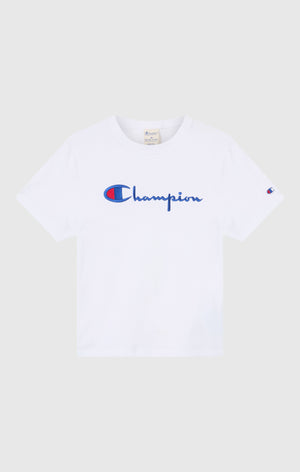 T-Shirt Girocollo con Logo Ricamato Reverse Weave da Donna