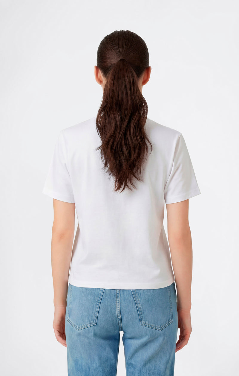 T-Shirt Girocollo con Logo Ricamato Reverse Weave da Donna