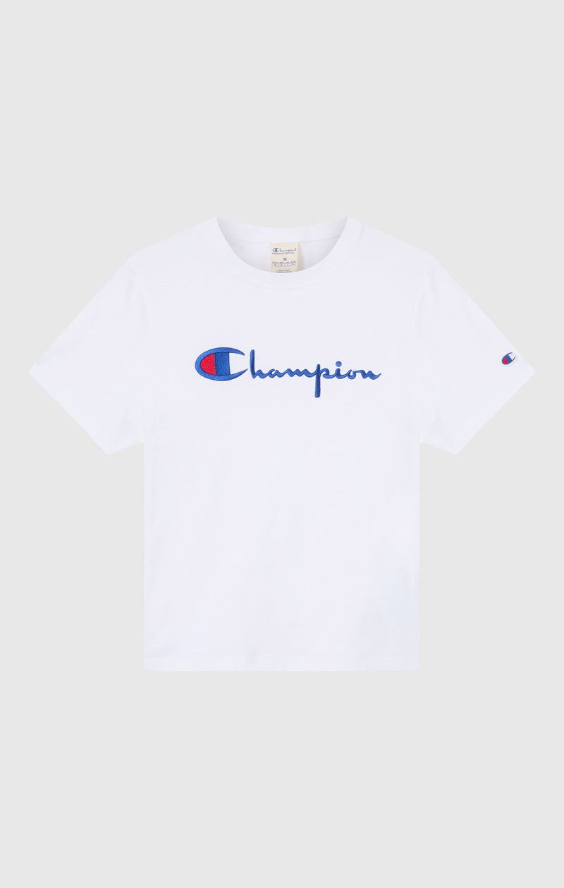 Women’s Reverse Weave Crewneck T-Shirt with Embroidered Logo