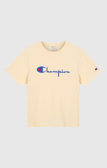 Damen Reverse Weave T-Shirt mit Rundhalsausschnitt und gesticktem Logo